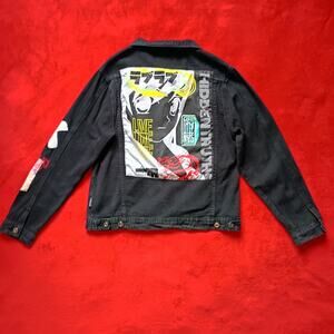 Kakushigoto Hidden Truths Anime Denim Jacket Black Graphic Manga Patch Mens Sz M